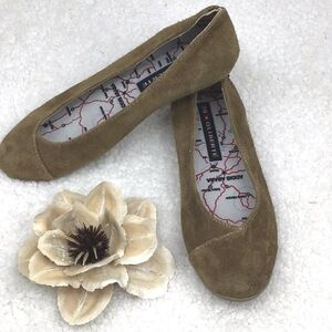 Oliberte Brown Nubuck Suede Slip On Ballet Flats